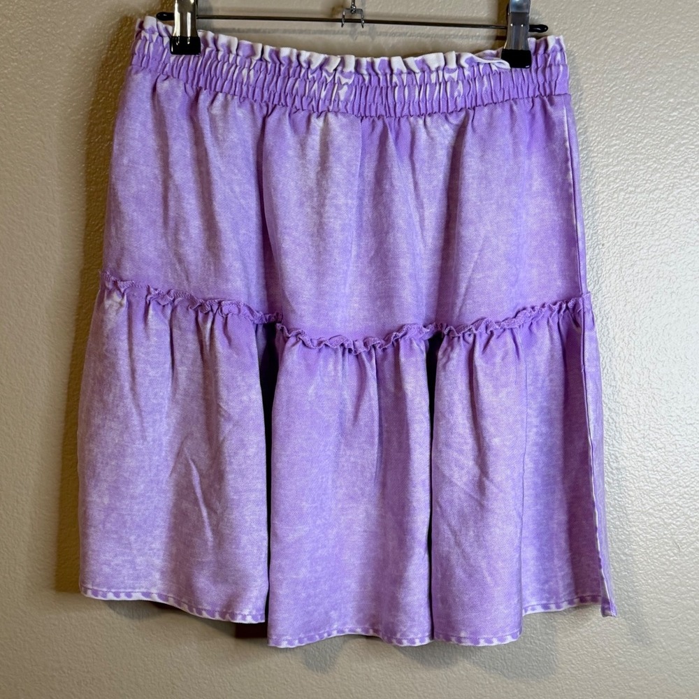 Zenana Women Purple Tencel Tiered Mini Skirt Elastic Paperbag Waist Medium - Picture 2 of 4